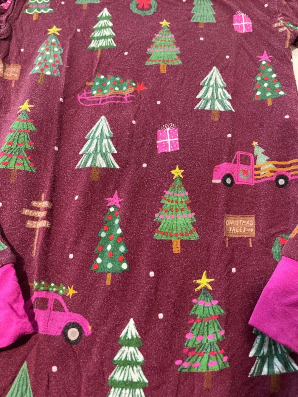 Little Sleepies Burgundy Christmas Tree and Pink Truck Pajama Set